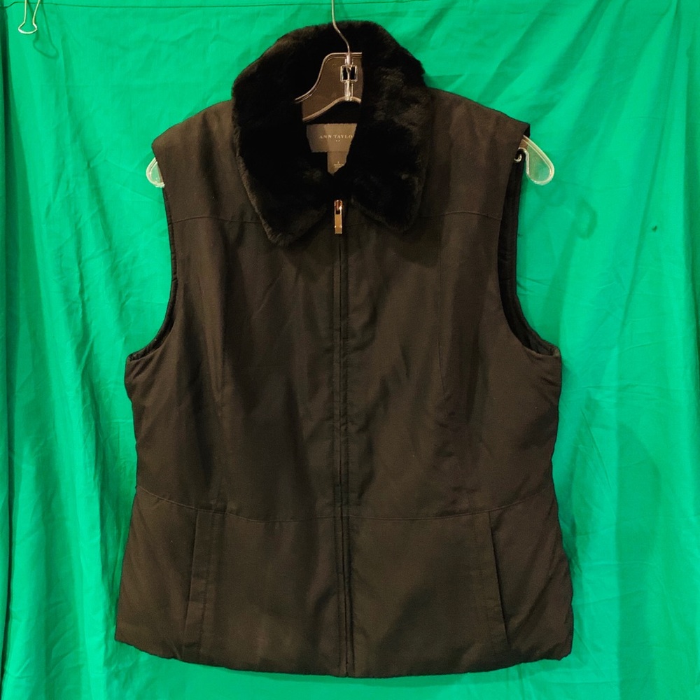 Ann Taylor Faux Fur Collar Vest